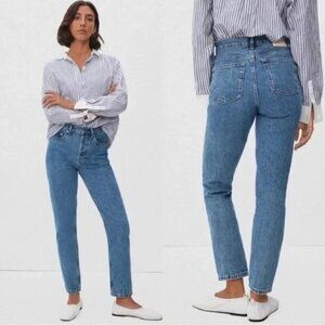 NWT Everlane 90's Cheeky Straight Medium Blue Button Fly Organic Cotton Jeans 25